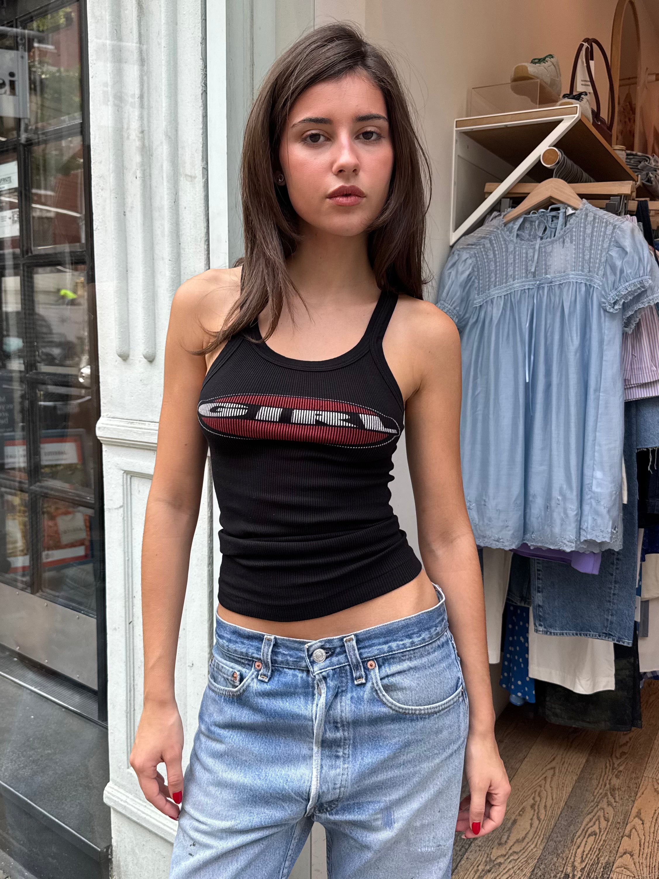 Ribbed Tank Girl in Black