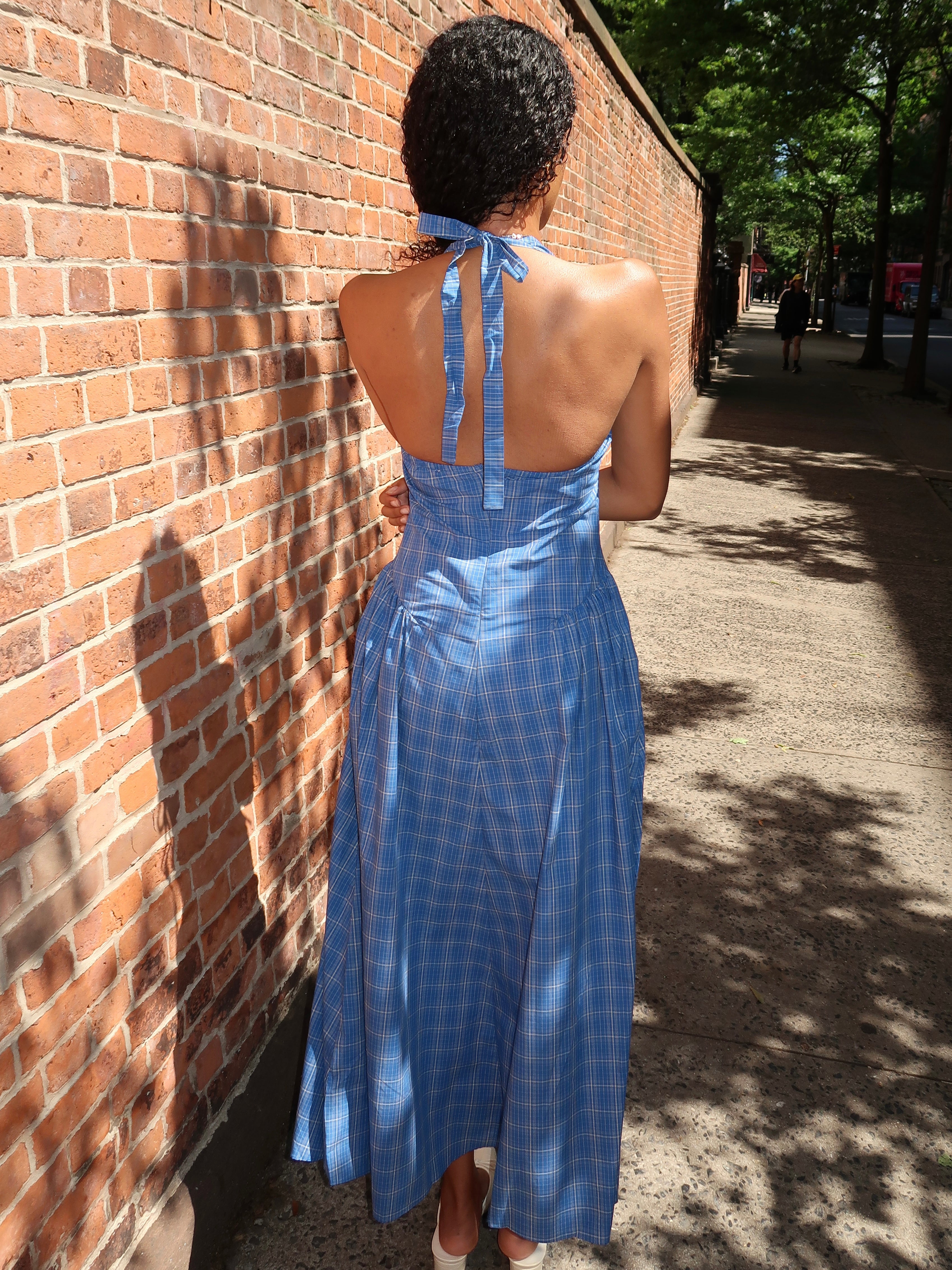 Del Ros Midi Dress in Flor Check Cobalt