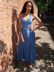 Del Ros Midi Dress in Flor Check Cobalt