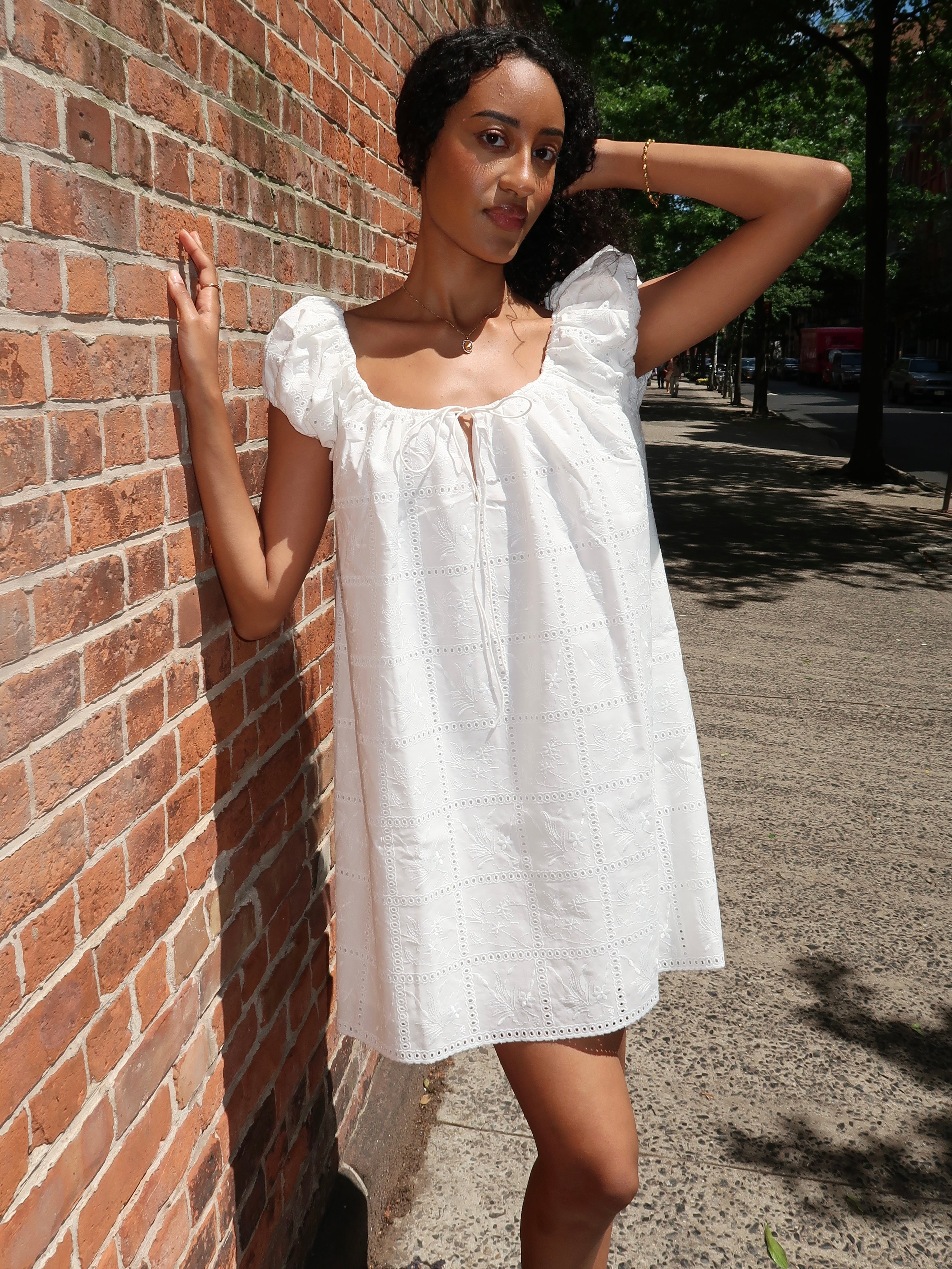 Serafina Mini Dress in Handkerchief Broderie White