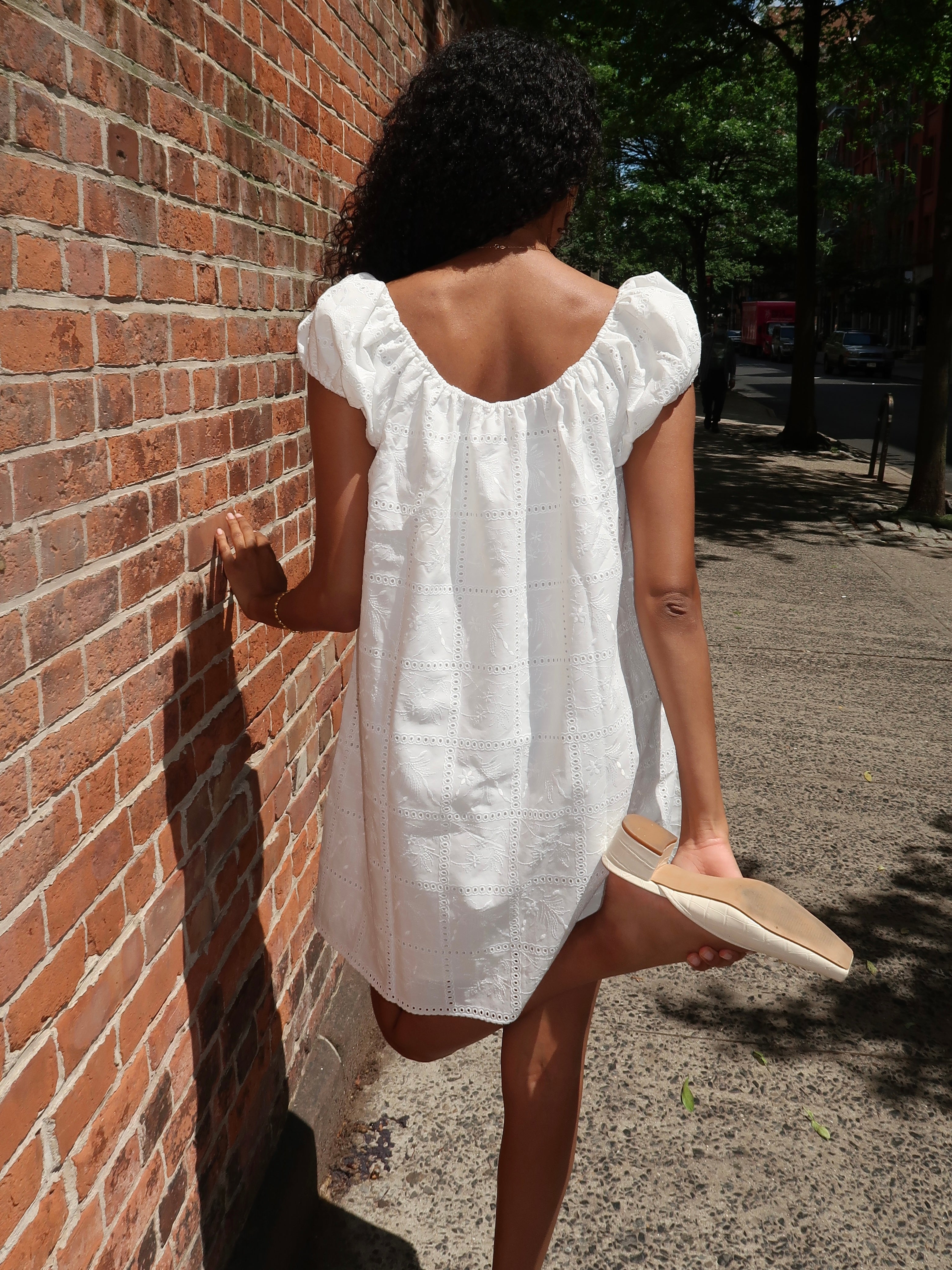 Serafina Mini Dress in Handkerchief Broderie White