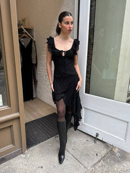 Jessica Ruffle Midi Dress in Black