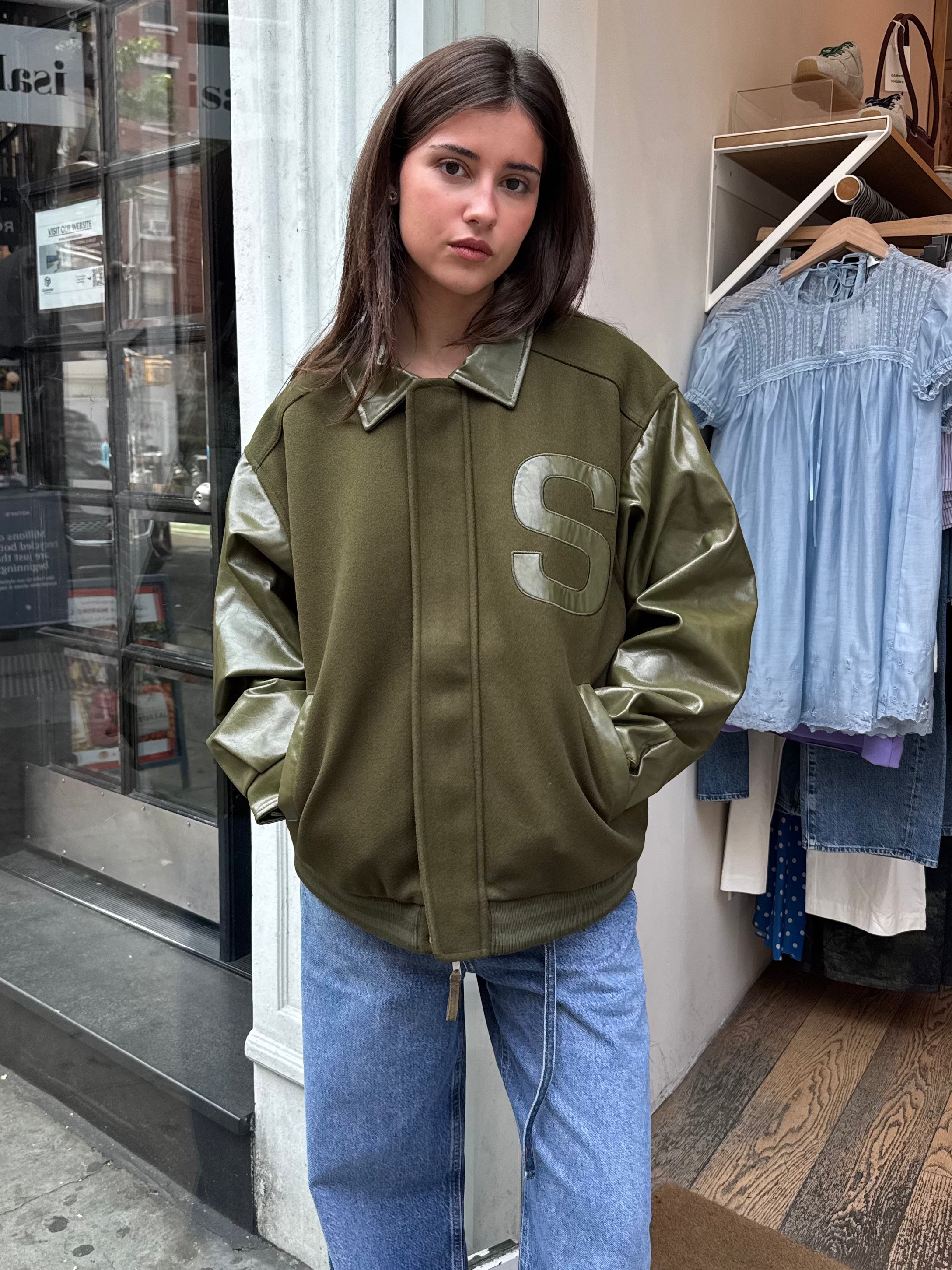 Vinyl Free Fallin Bomber in Army Green