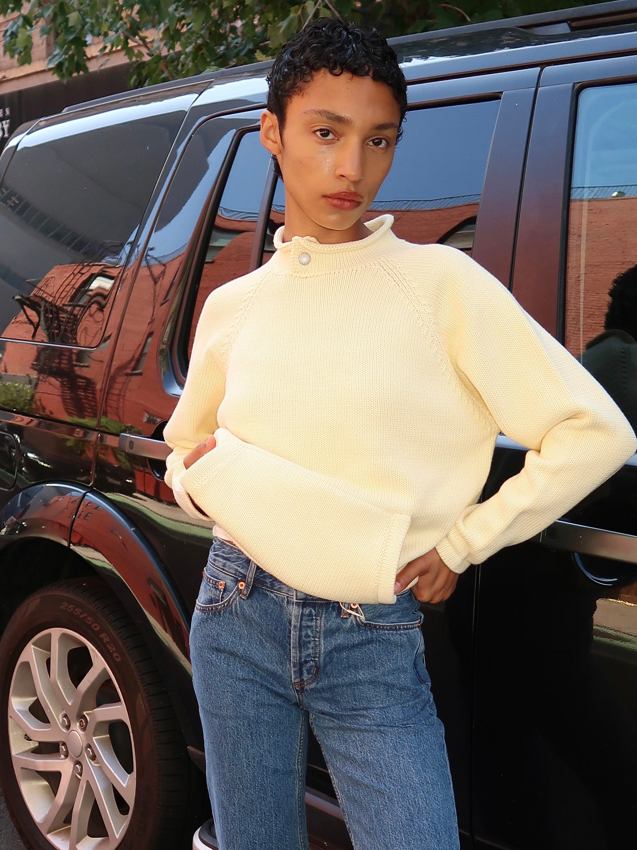 Snap Collar Sweater in Butter