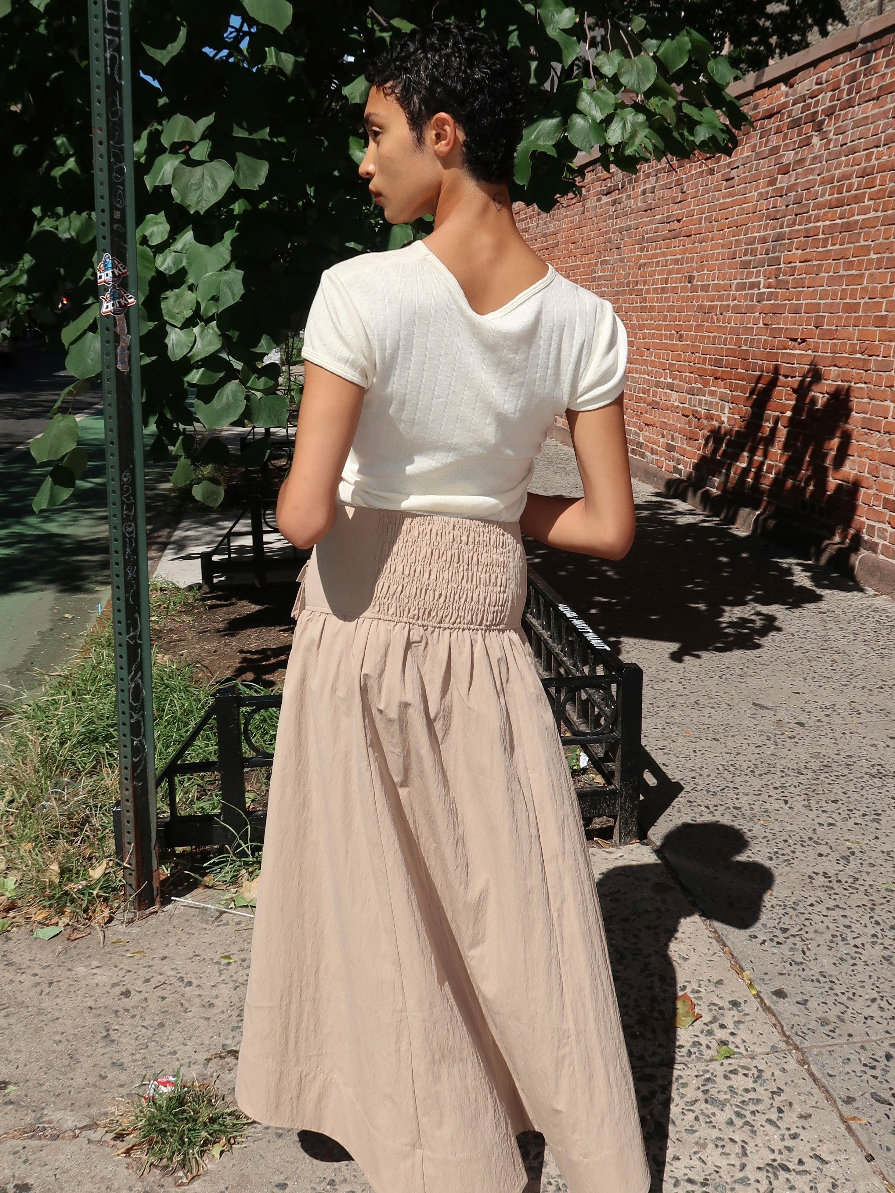 Washed Cotton Corset Skirt in Warm Sand