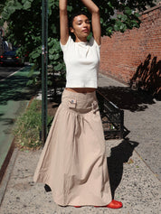 Washed Cotton Corset Skirt in Warm Sand