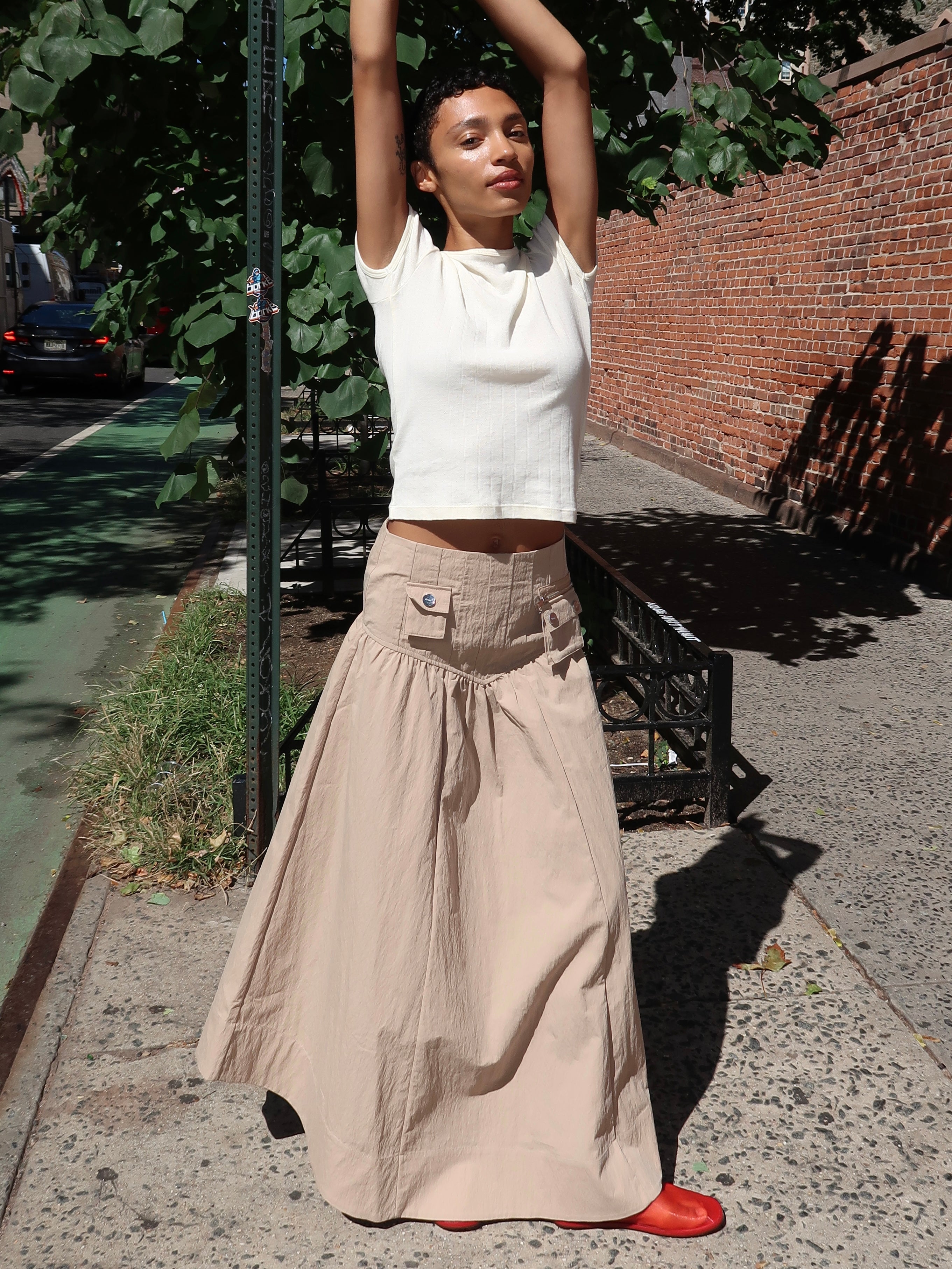 Washed Cotton Corset Skirt in Warm Sand