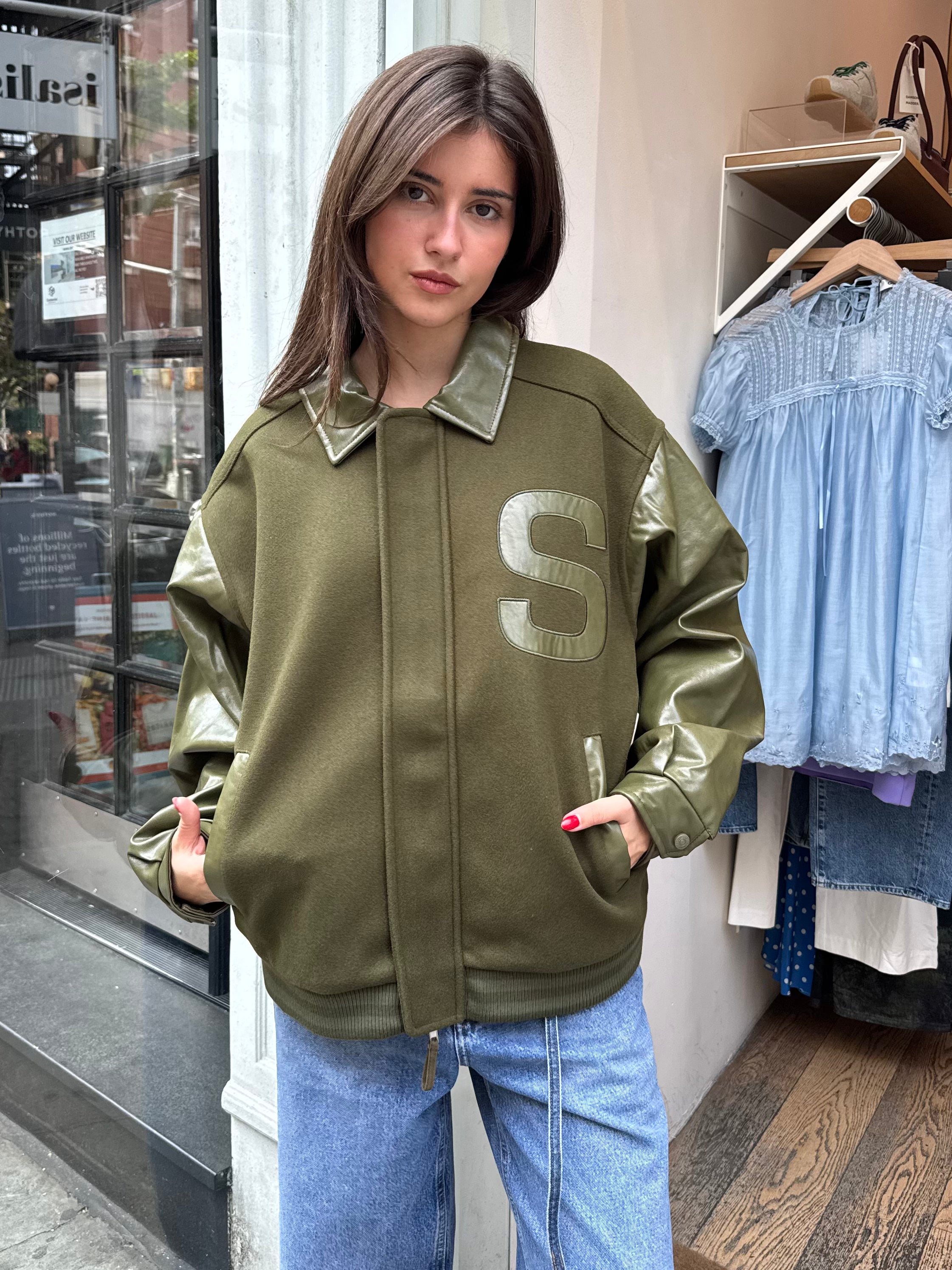 Vinyl Free Fallin Bomber in Army Green