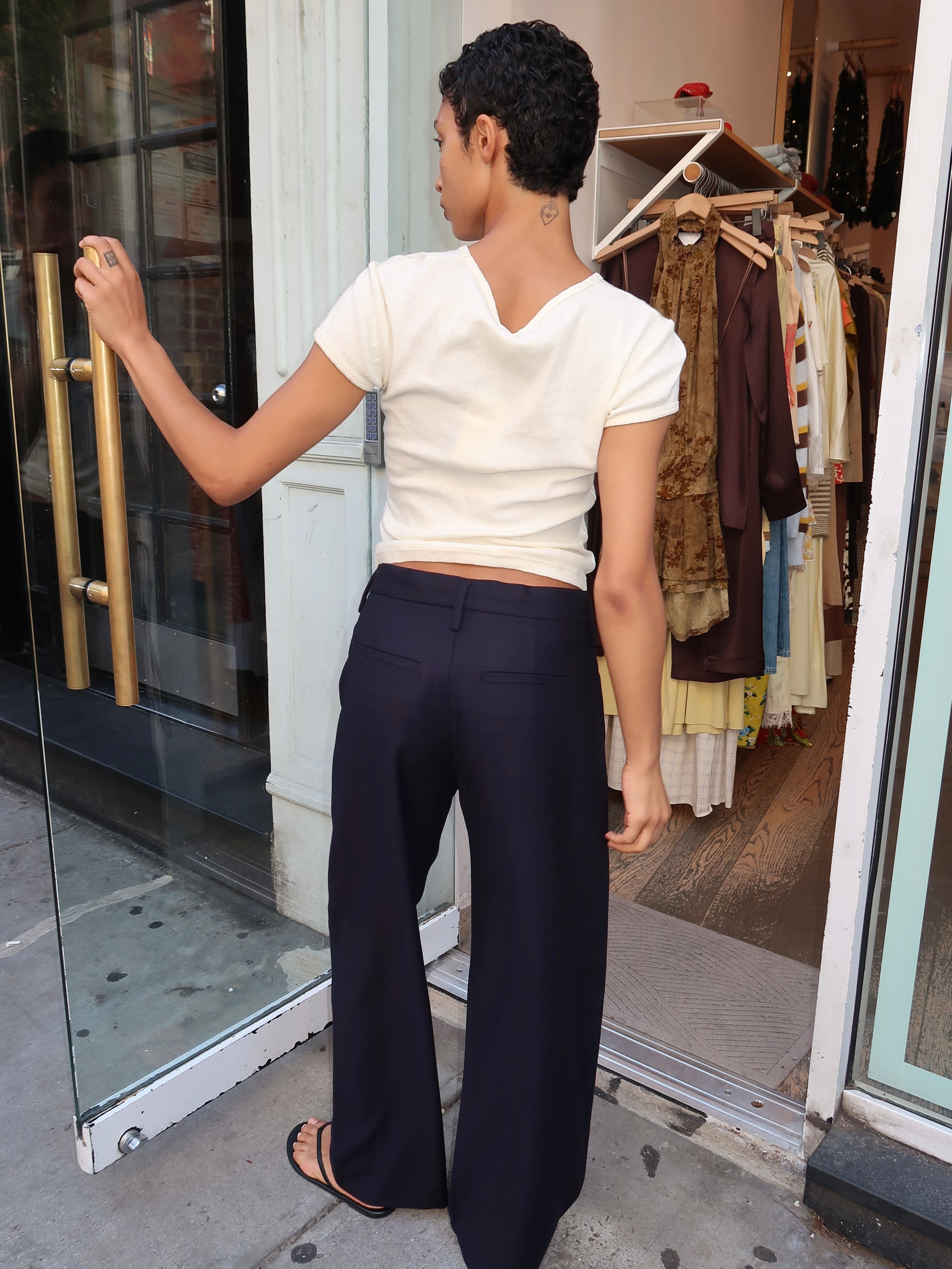 Brynn Drawstring Trouser in Felted Wool Navy
