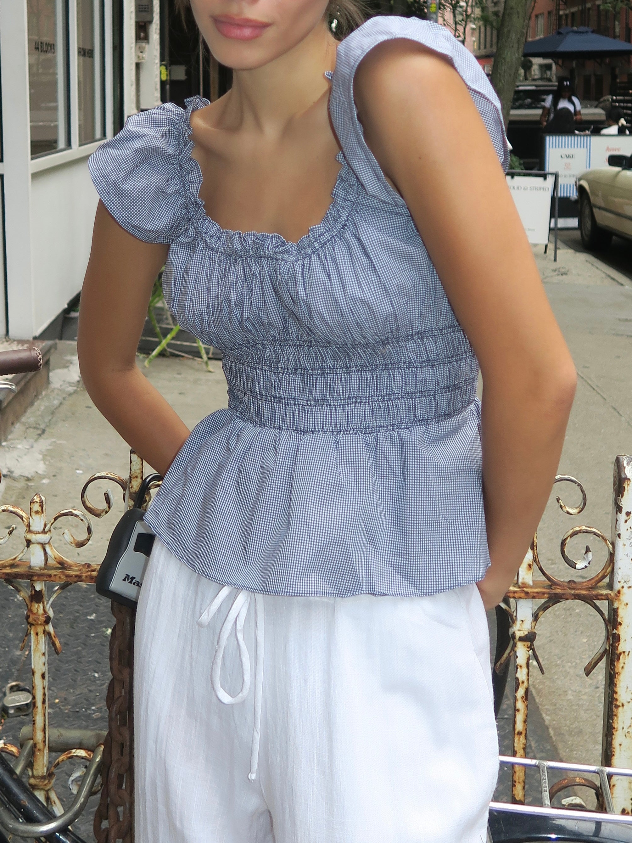 Janne Top in Hanne Gingham Vintage Navy