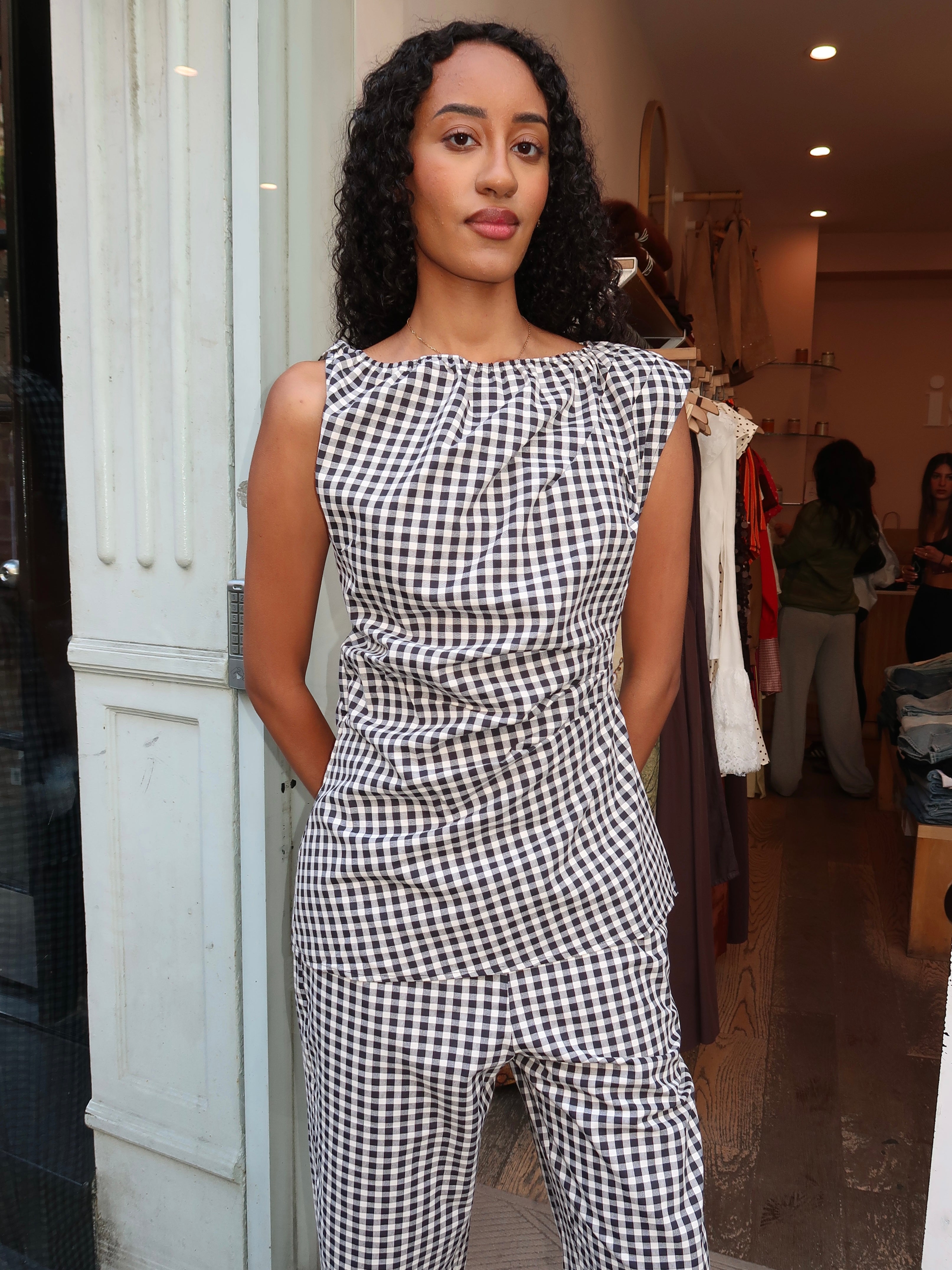 Melisande Top in Black Gingham