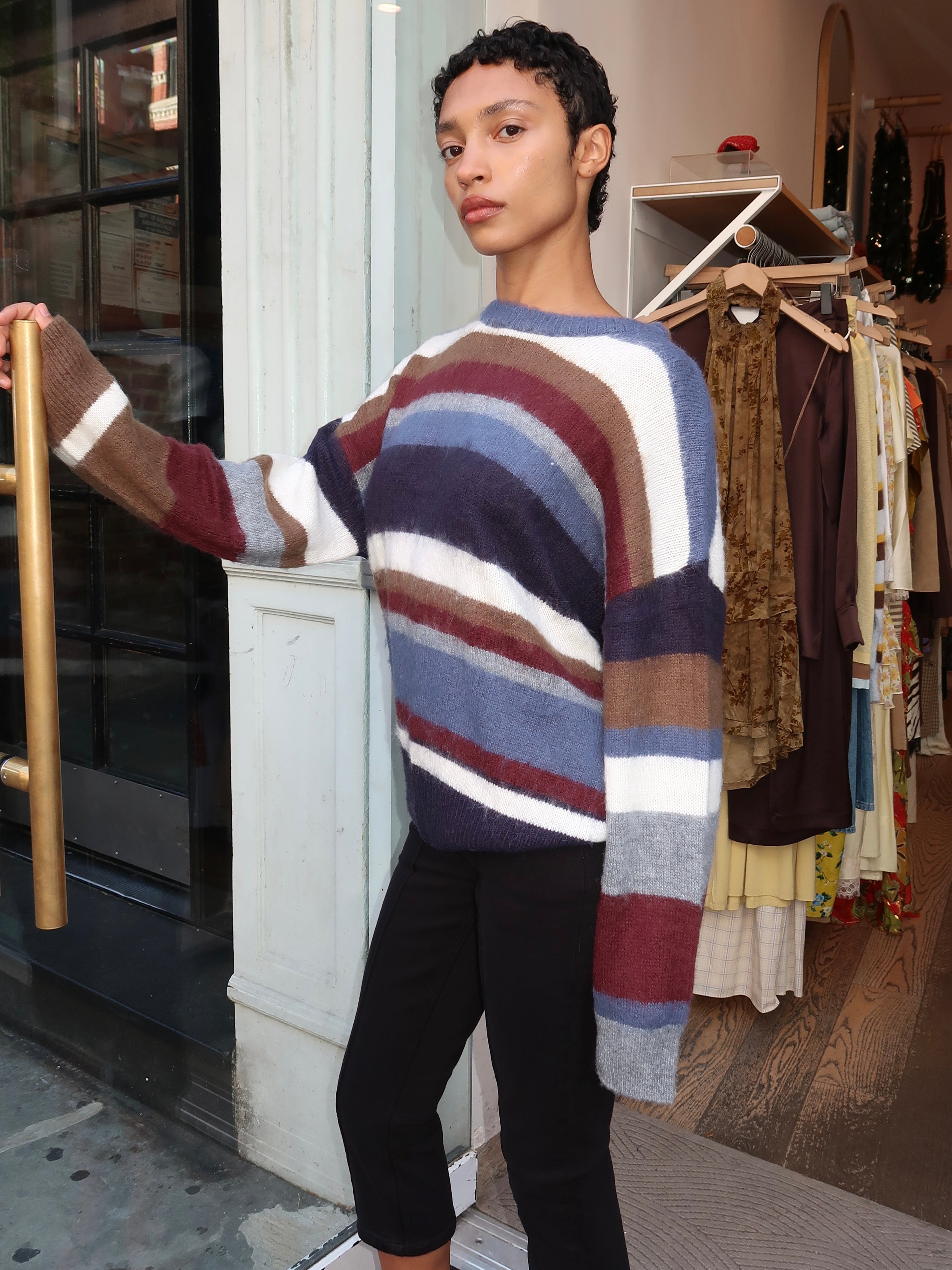 Hawley Oversized Stripe Wool Jumper in Blue
