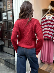 Cable Knit Sweater in Ruby