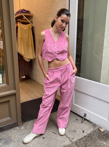 Cord Pleated Trouser in Bonbon
