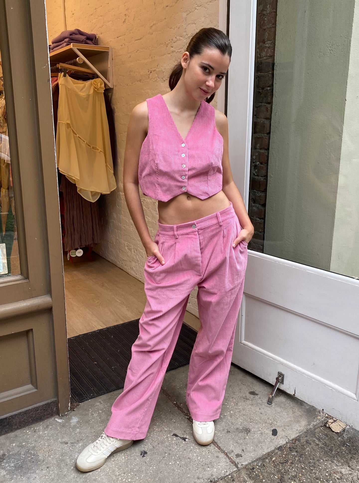 Cord Pleated Trouser in Bonbon