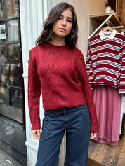 Cable Knit Sweater in Ruby