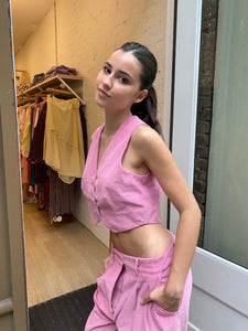 Cord Cropped Vest in Bonbon
