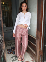 The Taffeta Gingham Drawstring Cargo Pant in Bell Pepper
