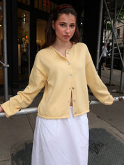 The Cotton Knit Roll Cardigan in Butter