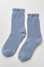 Linen Scallop Socks in Pale Blue