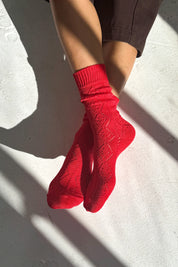 Modal Eyelet Socks in Poppy Red