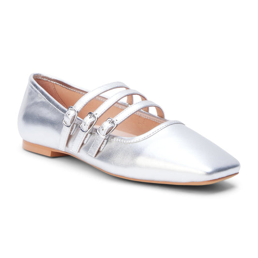 Nova Leather Ballet Flats in Silver