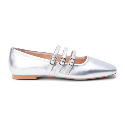 Nova Leather Ballet Flats in Silver
