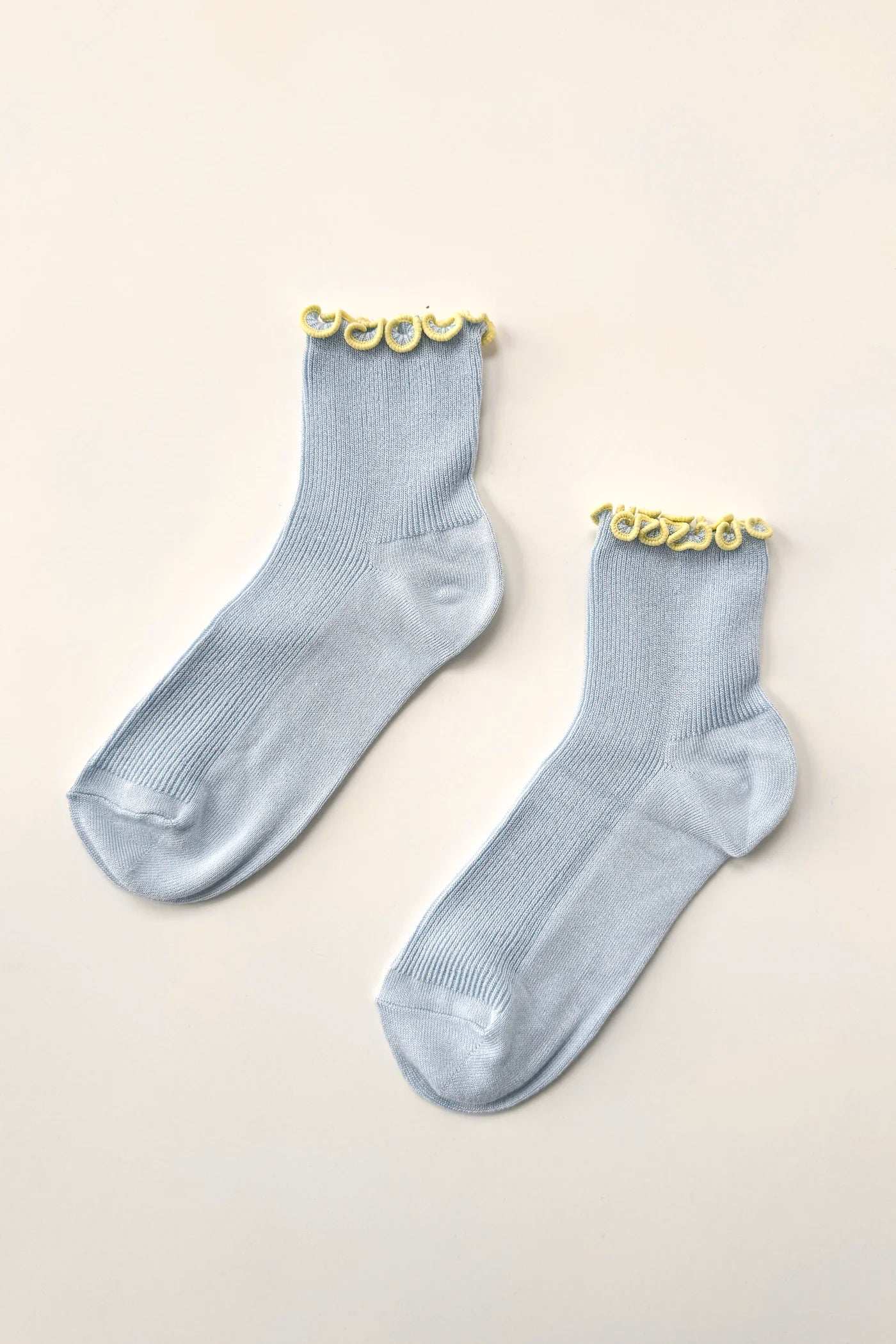 The Petite Ruffled Modal Socks in Baby Blue/Butter