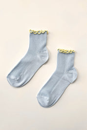 The Petite Ruffled Modal Socks in Baby Blue/Butter