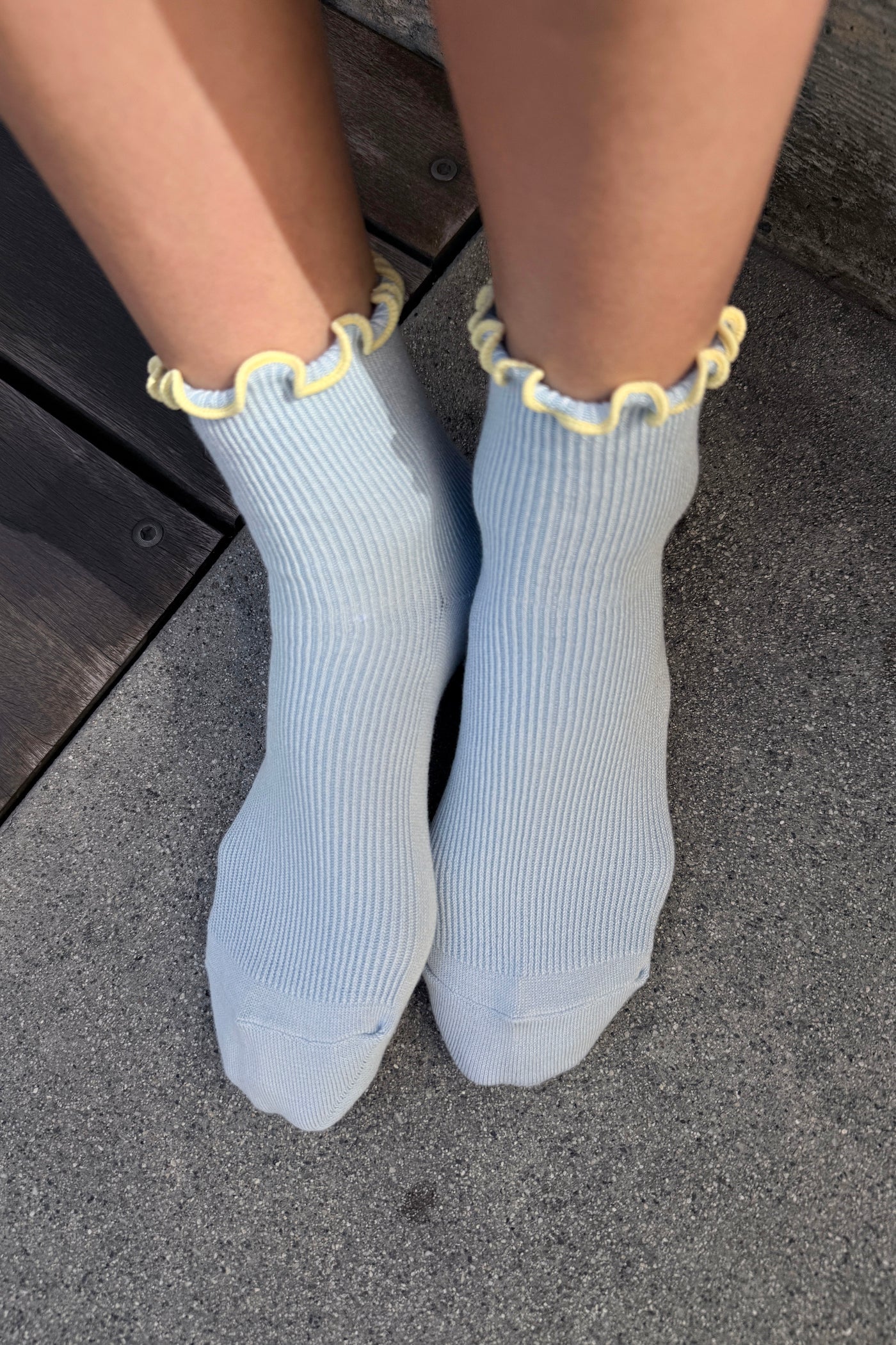 The Petite Ruffled Modal Socks in Baby Blue/Butter