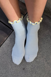 The Petite Ruffled Modal Socks in Baby Blue/Butter