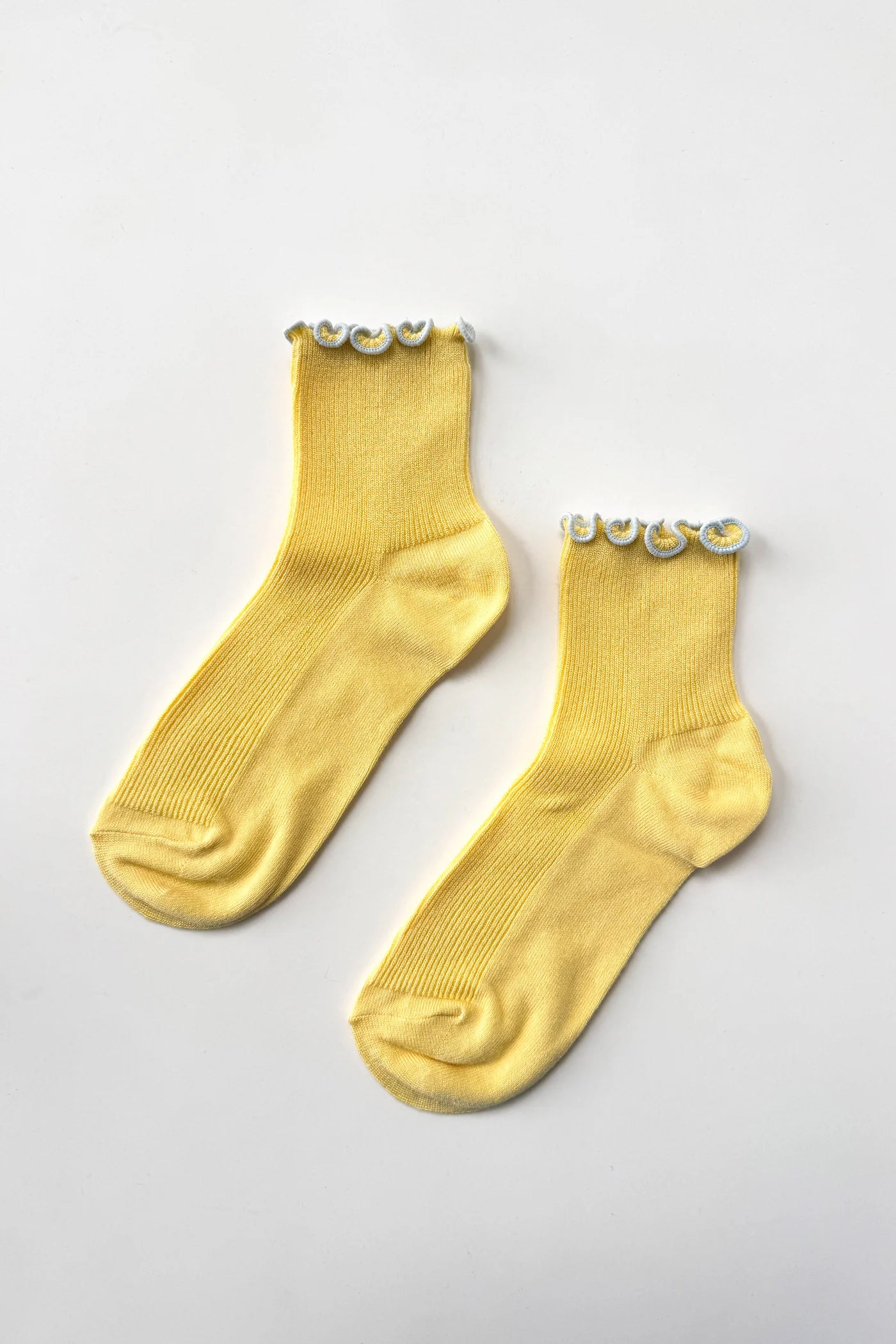 The Petite Ruffled Modal Socks in Butter/Baby Blue