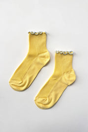 The Petite Ruffled Modal Socks in Butter/Baby Blue