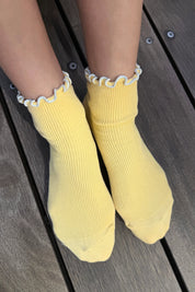 The Petite Ruffled Modal Socks in Butter/Baby Blue