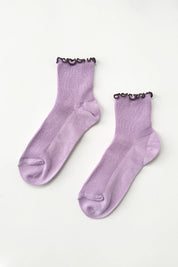 The Petite Ruffled Modal Socks in Lilac/Brown