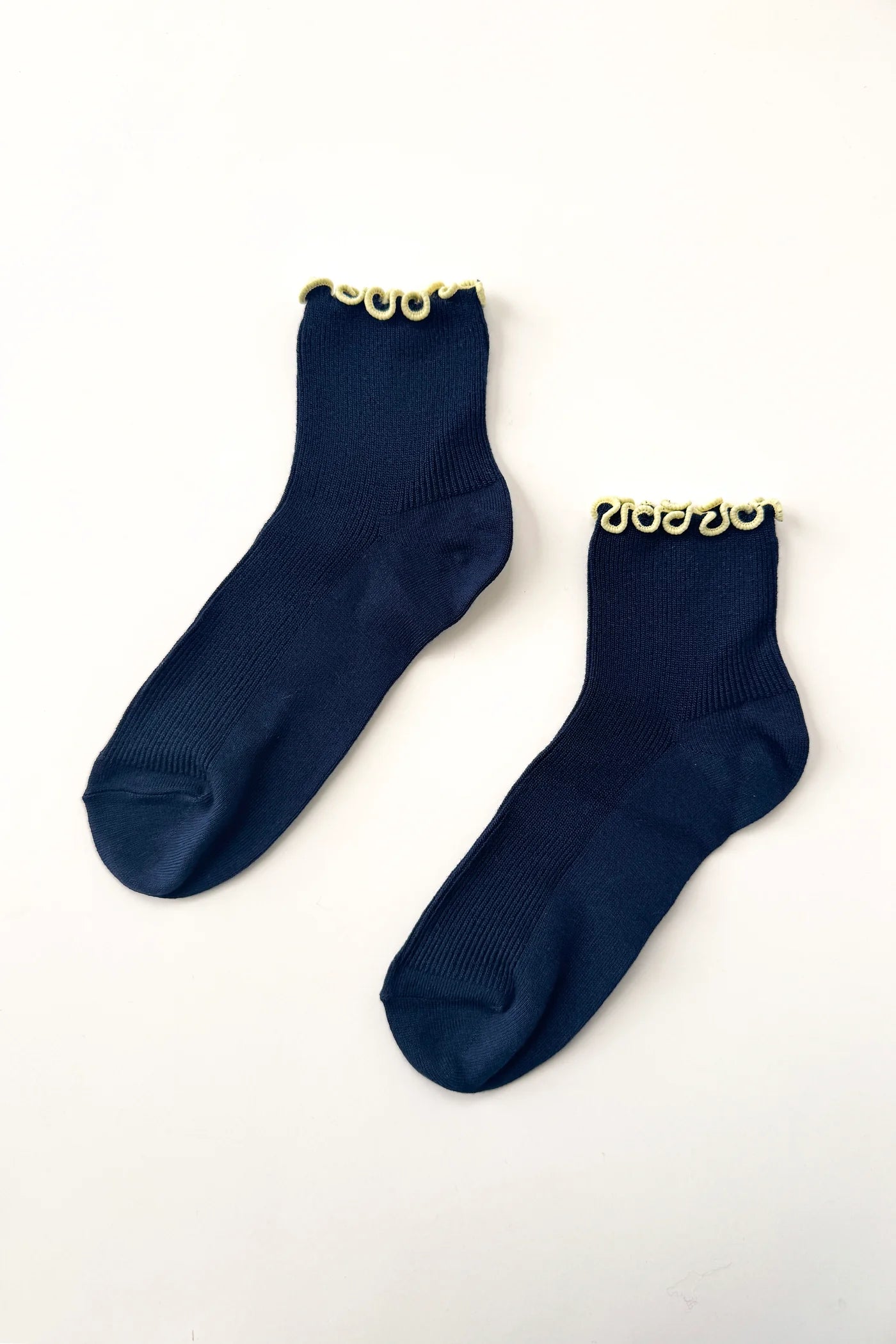 The Petite Ruffled Modal Socks in Navy/Butter