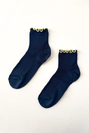 The Petite Ruffled Modal Socks in Navy/Butter