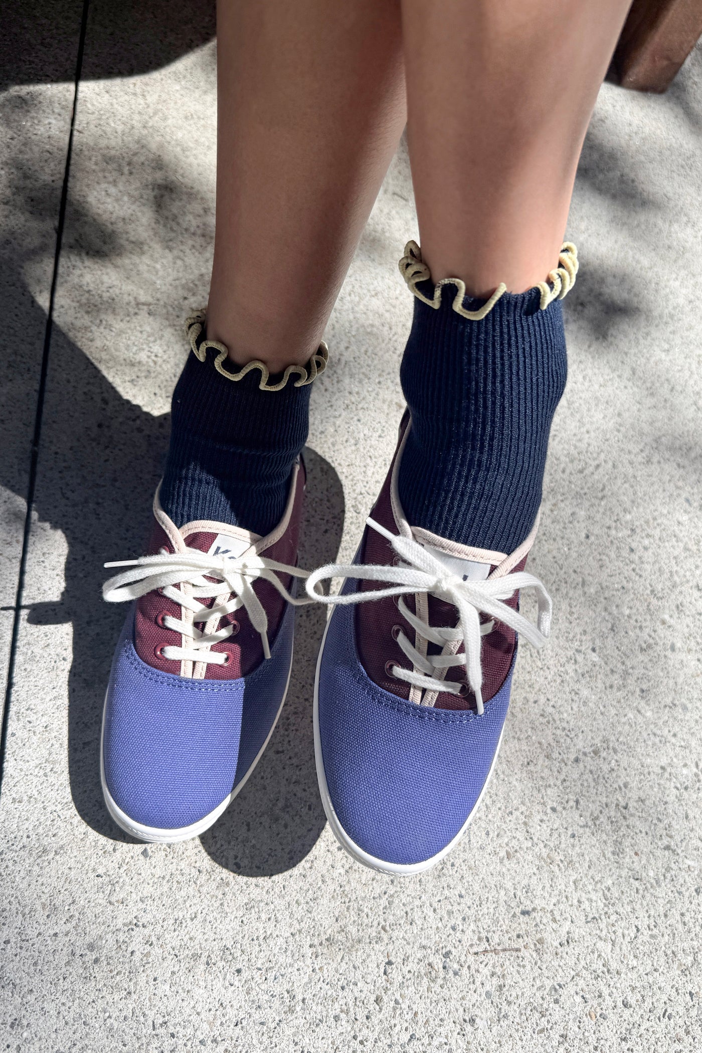 The Petite Ruffled Modal Socks in Navy/Butter