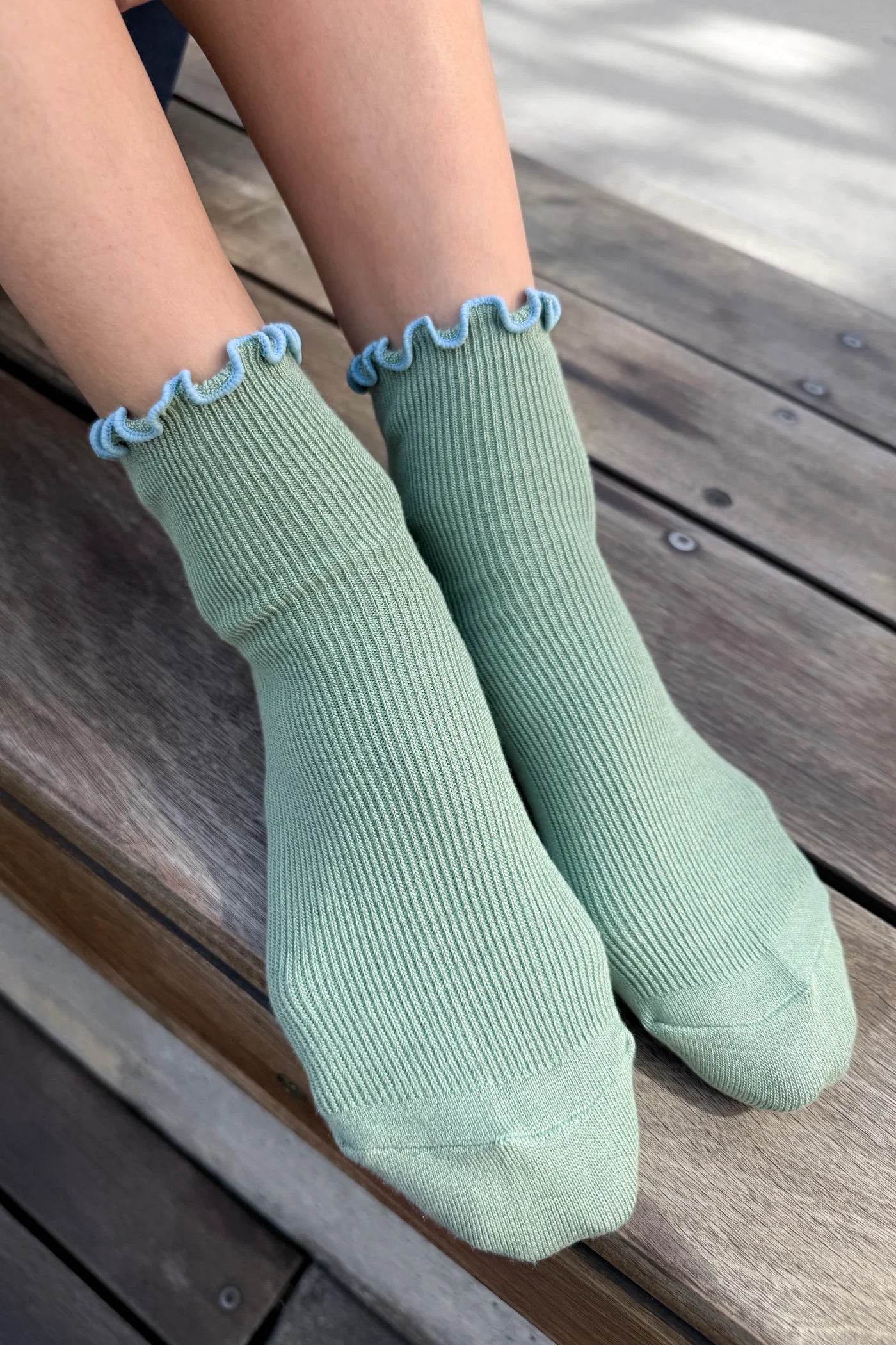 The Petite Ruffled Modal Socks in Sea Glass/Powder Blue