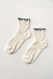 The Petite Ruffled Modal Socks in Soft White/Navy