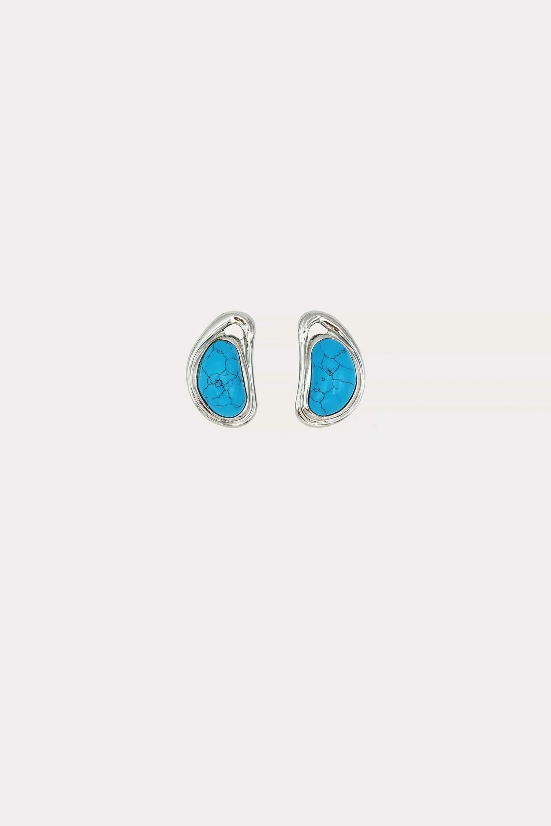 Valia Stud Earrings in Silver + Turquoise