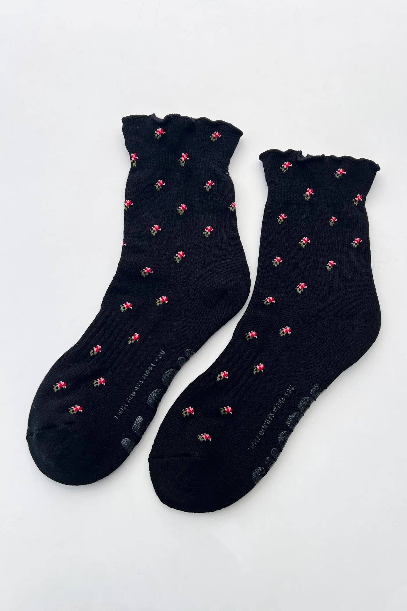 Petal Ruffled Hugger Crew Socks in Black Petal