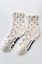 Petal Ruffled Hugger Crew Socks in Cream Petal