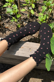 Petal Ruffled Hugger Crew Socks in Black Petal