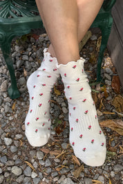 Petal Ruffled Hugger Crew Socks in Cream Petal