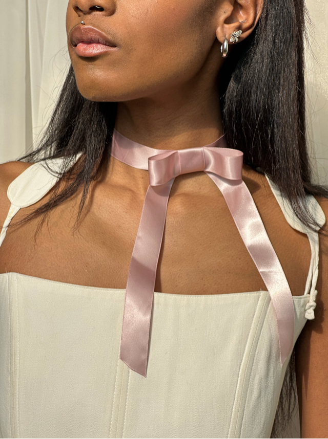 Ribbon Choker Necklace in Ballet Pink