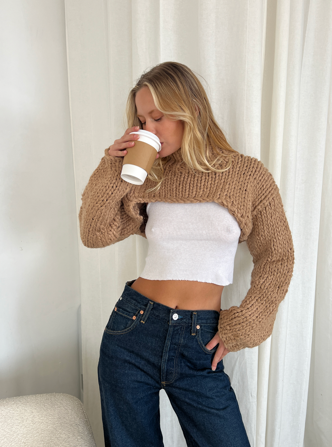 Mabel Crop Sweater in Chocolate