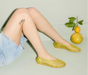 Riley Flats in Chartreuse Metallic Woven Calf