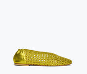 Riley Flats in Chartreuse Metallic Woven Calf