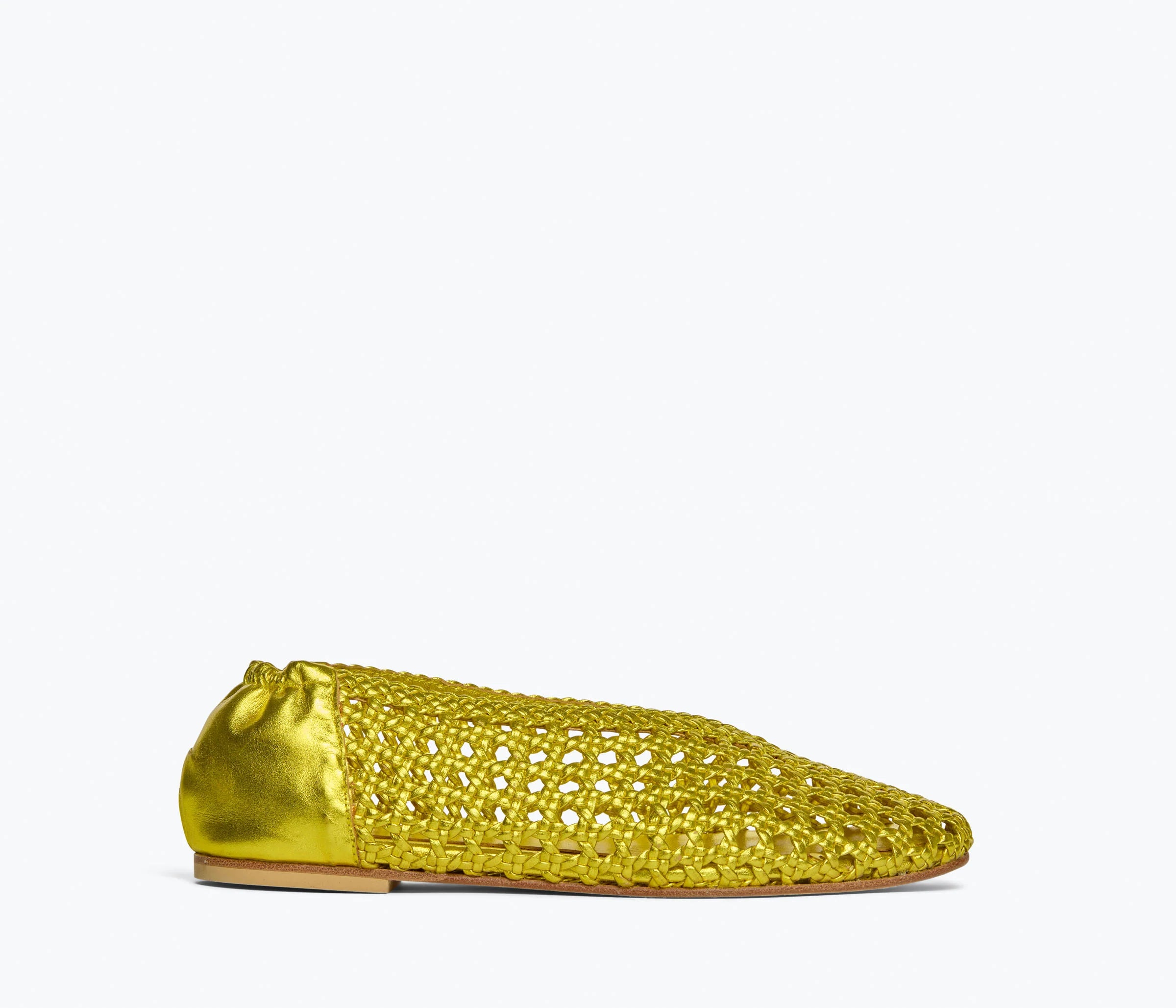 Riley Flats in Chartreuse Metallic Woven Calf